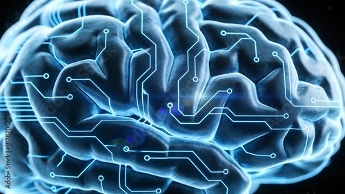 Human brain with circuit overlay
