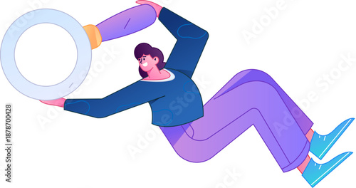Vector illustration of a person holding a magnifying glass searching, studying, and observing.
