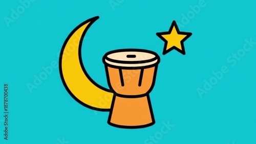 Bedug cartoon for ramadhan and eid Flat 2D vector outline illustration