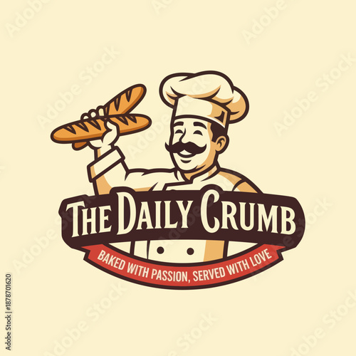 Baker Cartoon Character Holding Fresh Bread Loaf.