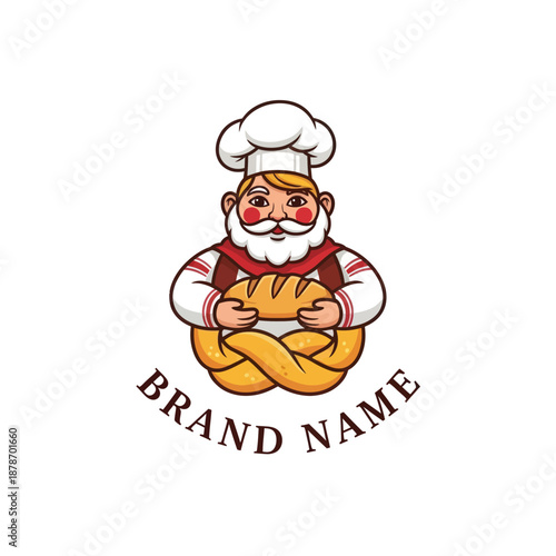 Cartoon Baker Holding Freshly Baked Bread Loaf.