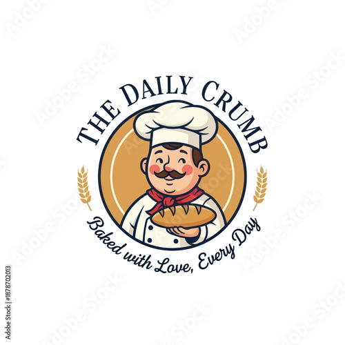 Baker Cartoon Character Holding Fresh Bread.
