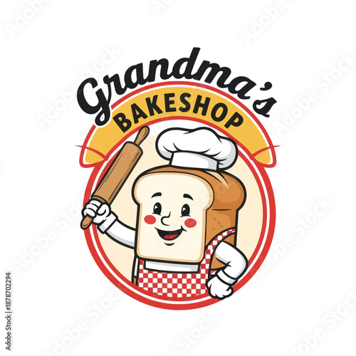 Cartoon Bread Character with Rolling Pin.