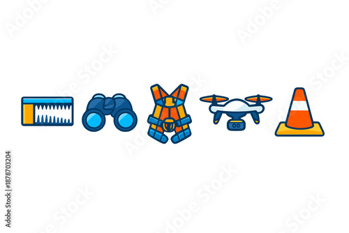 Collection of safety and surveillance equipment icons