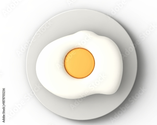 3D realistic sunny side up fried egg on white plate