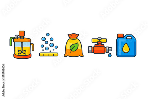 Set of Five Industrial and Agricultural Icons