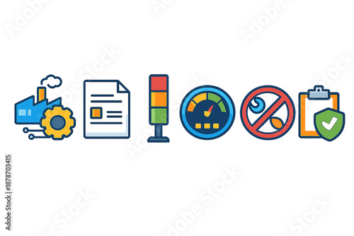 Set of Icons Representing Business Processes and Analytics