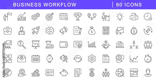 Business icon set. Business and finance icons in line style. Editable web icons. Vector illustration.