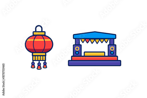 Red Lantern and Festival Stage Icons