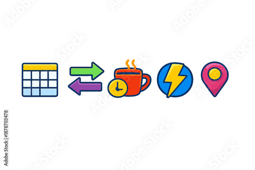 Set of Flat Icons Representing Different Concepts