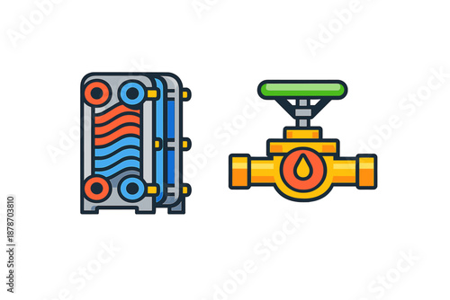 Plumbing icons: heat exchanger and valve