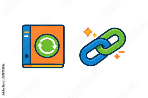 Two colorful icons representing data synchronization and linking