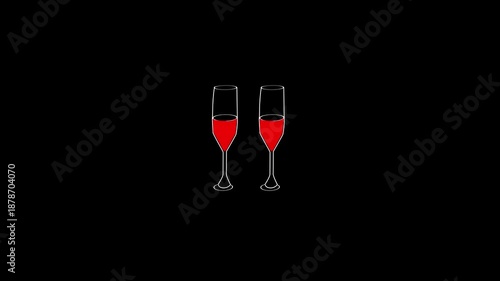 Two champagne flutes with red liquid on black background glasses drink