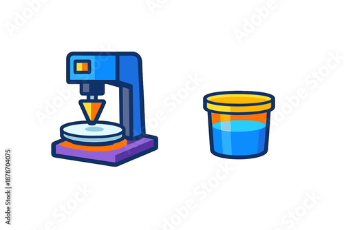 3D printer and beaker with liquid