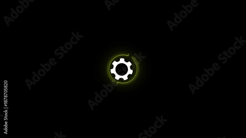 White Gear Icon with Neon Green Outline on Black Background cogwheel settings