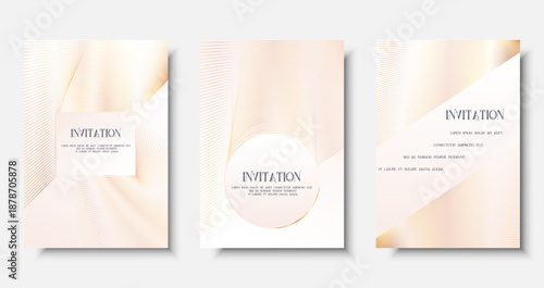 Set golden luxury invitation white Template card, Premium geometric  gold line frame typography design, Elegant background for advertising, wedding, gala, grand opening, invitation, layout 