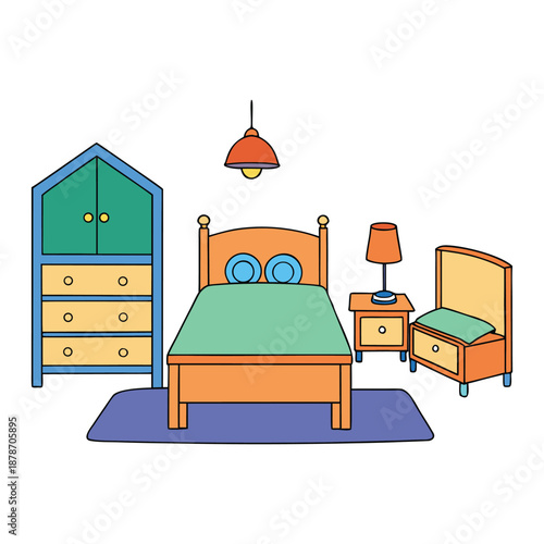Cozy kid bedroom with bright colors, playful decor, comfy bed, toy storage, and study nook, creating a cheerful, safe space for rest, learning, and imagination.
