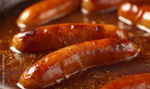Sausages cooked in gravy 