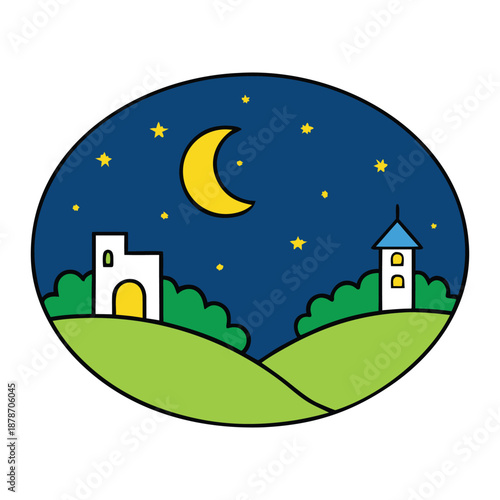 A romantic night glows as the silver moon drifts above shimmering stars, bathing the sky in soft light, whispers of love, quiet dreams, and endless wonder.
