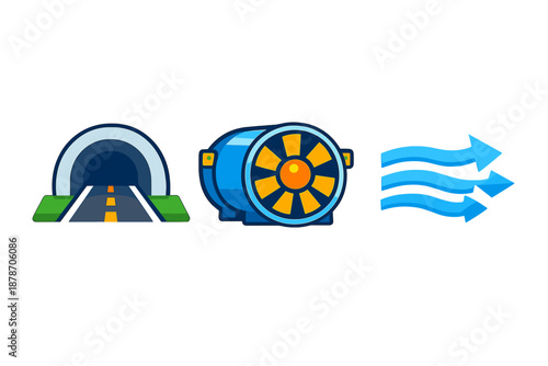 Tunnel, fan, and airflow symbols