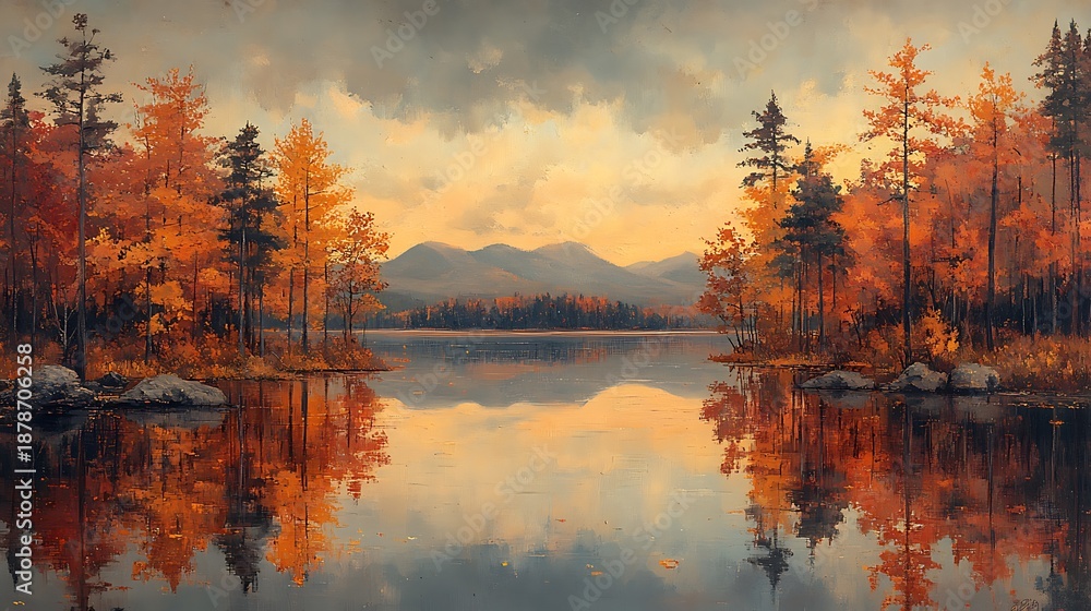 Obraz premium Autumn lake sunrise reflections