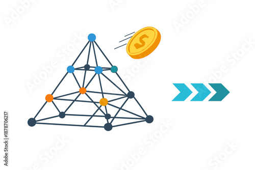 Financial pyramid scheme with coin and progress arrows