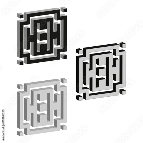 Sophisticated three 3 3D. Sophisticated labyrinth Vector. Sophisticated logic cube. Professional structural arrangements.