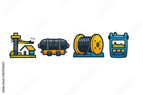 Set of four industrial and technical icons with a gradient background