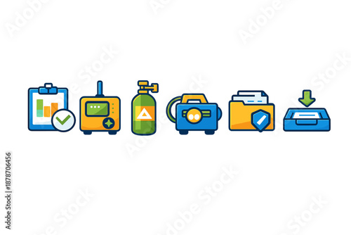 Collection of Six Flat Icons with Outline and Glow Effect