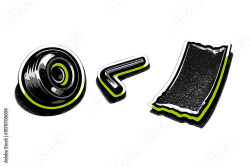 Abstract Black and Neon Green Shapes on Gradient Background