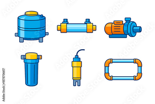 Water filtration system components icons