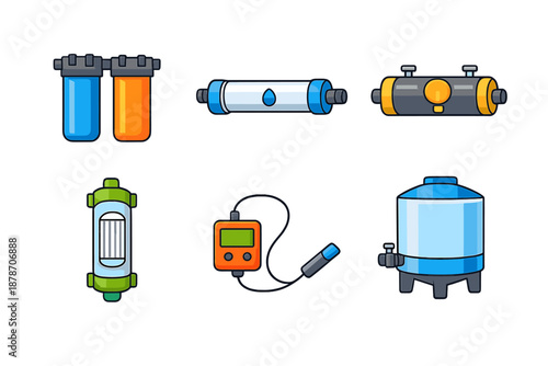 Water Filtration System Components Icons
