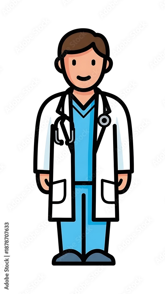 Fototapeta premium Doctor cartoon character in white lab coat