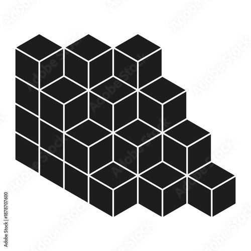 Monochromatic black cubes. Extraordinary wall Vector. Isometric containers pile. Sophisticated construction block.