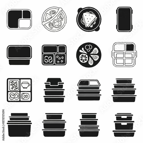 Collection of various food containers and meal prep boxes.