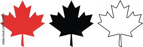 Maple Leaf Icon Set in Flat and Outline Style Canadian Symbol Vector