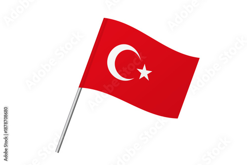 Turkey flag - wavy stick flag of country, cultural identity and heritage. Represents national pride and unity. Vector flag isolated on white background.
