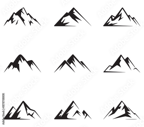 Scenic mountain ridge design in fine line art, showing layered peaks natural contours minimalist details tranquil landscape illustration perfect for modern decoration.