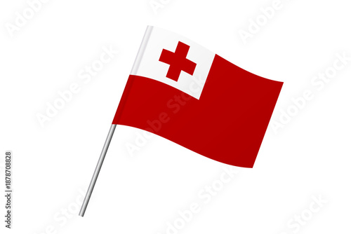 Tonga flag - wavy stick flag of country, cultural identity and heritage. Represents national pride and unity. Vector flag isolated on white background.