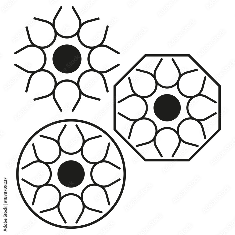Obraz premium Mandala icon set collection. Floral ornament Vector. Nature flower sign. Decorative blossom graphic element bundle.