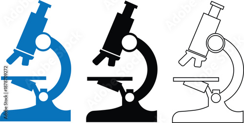 Microscope Icon Set in Flat and Outline Style Science Vector Illustration
