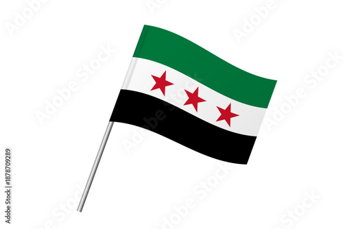 Syria flag - wavy stick flag of country, cultural identity and heritage. Represents national pride and unity. Vector flag isolated on white background.