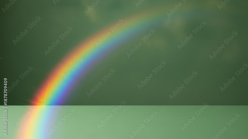 Fototapeta premium Vibrant rainbow arc on a green background. Optical phenomenon and nature. Graphic representation for Saint Patrick Day.