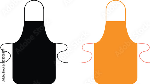 Kitchen Apron Icon Set in Flat and Outline Style Cooking Vector Illustration