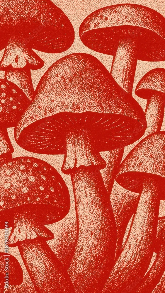 Fototapeta premium Red mushrooms detailed vintage mobile wallpaper