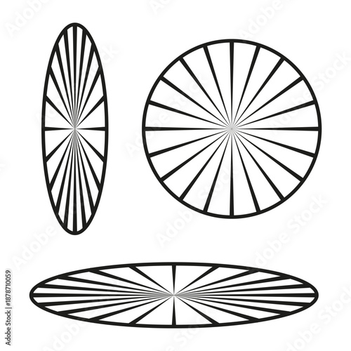 Radial line icon. Circle spoke Vector. Geometric wheel symbol. Unique round spoke pattern. Modern cycle movement.