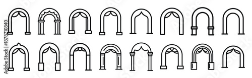 valentines day romantic wedding arch line art icon set. Simple outline collection for valentines day.