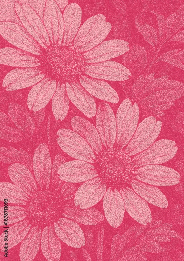 Fototapeta premium Pink daisies vintage illustration