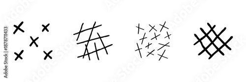 Abstract Crosshatch Patterns Line Icon Set In Doodle Style. Artistic Texture, Sketching Techniques, And Creative Design Elements Outline Sketch Collection. Hand Drawn Isolated Vector Illustration