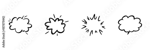 Comic Speech Bubble Line Icon Set In Doodle Style. Communication, Expression, And Dialogue Outline Sketch Collection. Hand Drawn Isolated Vector Illustration